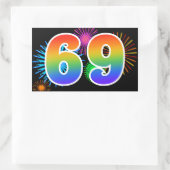 Leuke Vuurwerk + Regenboog Patroon "69" Evenement  Rechthoekige Sticker (Tas)