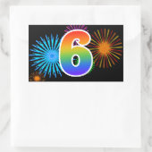 Leuke Vuurwerk + Regenboog Patroon "6" Evenement N Rechthoekige Sticker (Tas)