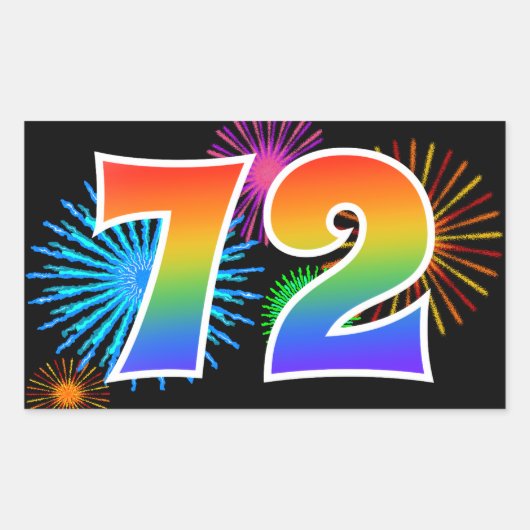 Leuke Vuurwerk + Regenboog Patroon "72" Evenement  Rechthoekige Sticker (Voorkant)