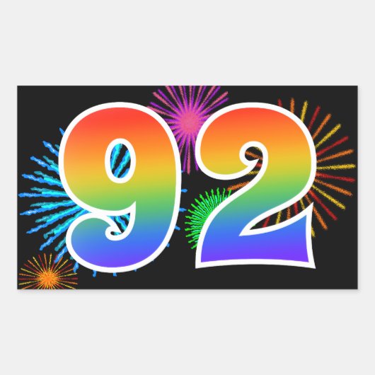 Leuke Vuurwerk + Regenboog Patroon "92" Evenement Rechthoekige Sticker (Voorkant)