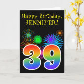 Leuke vuurwerk + regenboogpatroon "39" Verjaardag  Kaart (Gele Bloem)