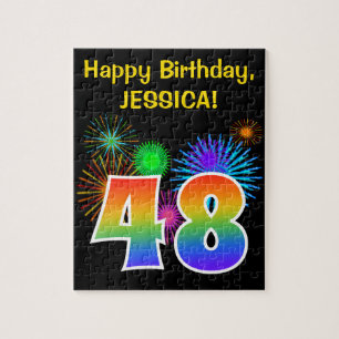 Leuke vuurwerk + regenboogpatroon "48" verjaardag  legpuzzel