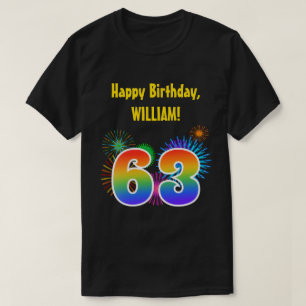 Leuke vuurwerk + regenboogpatroon "63" verjaardag t-shirt
