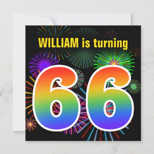 Leuke vuurwerk + regenboogpatroon "66" verjaardag  kaart (Voorkant)