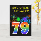 Leuke vuurwerk + regenboogpatroon "79" Verjaardag  Kaart (Gele Bloem)