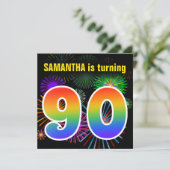 Leuke vuurwerk + regenboogpatroon "90" Verjaardag  Kaart (Staand voorkant)