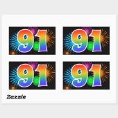 Leuke vuurwerk + regenboogpatroon "91" evenementnu rechthoekige sticker (Vel)