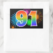 Leuke vuurwerk + regenboogpatroon "91" evenementnu rechthoekige sticker (Tas)