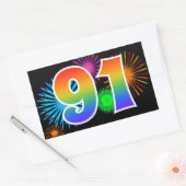 Leuke vuurwerk + regenboogpatroon "91" evenementnu rechthoekige sticker (Envelop)