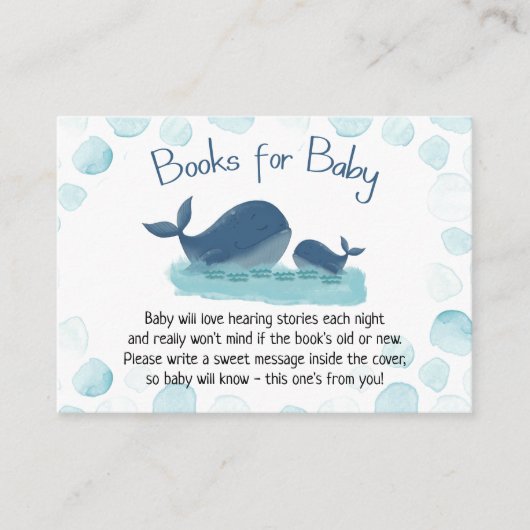 Leuke Walvis Baby shower Waterverf Boeken voor Bab Informatiekaartje (Voorkant)