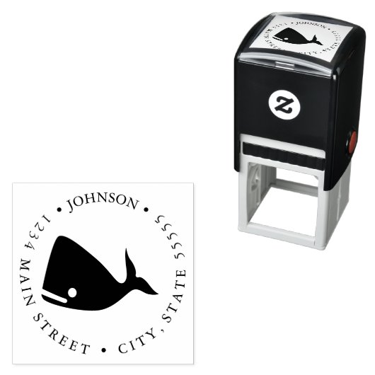 Leuke walvis illustratie retour label  zelfinktende stempel (In situ)