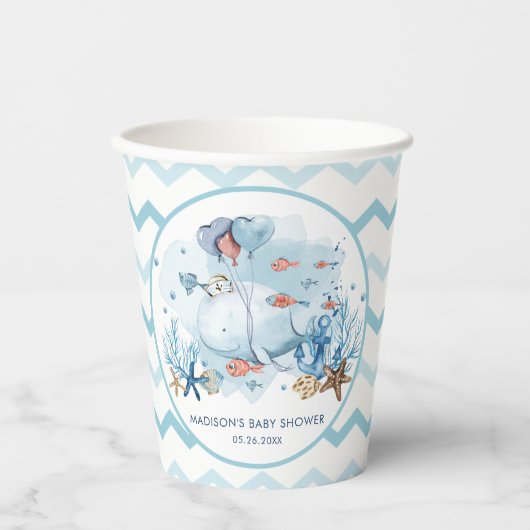 Leuke walvis onder het Zee Nautisch Baby shower Papieren Bekers (Voorkant)