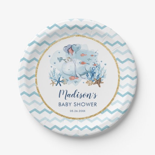 Leuke walvis onder het Zee Nautisch Baby shower Papieren Bordje (Voorkant)