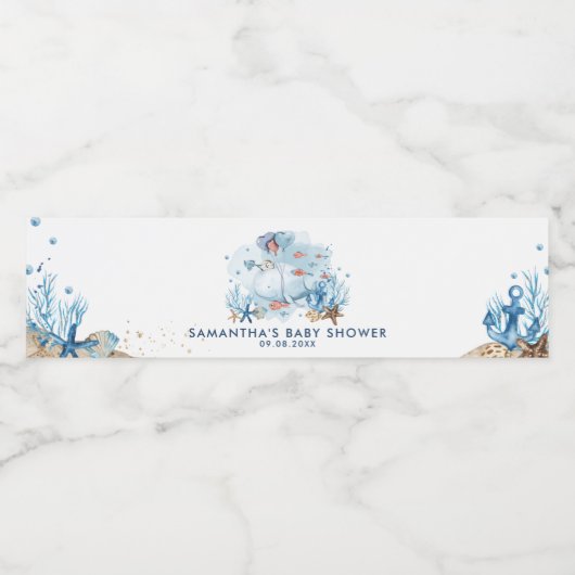 Leuke walvis onder het Zee Nautisch Baby shower Waterfles Etiket (Enkel label)
