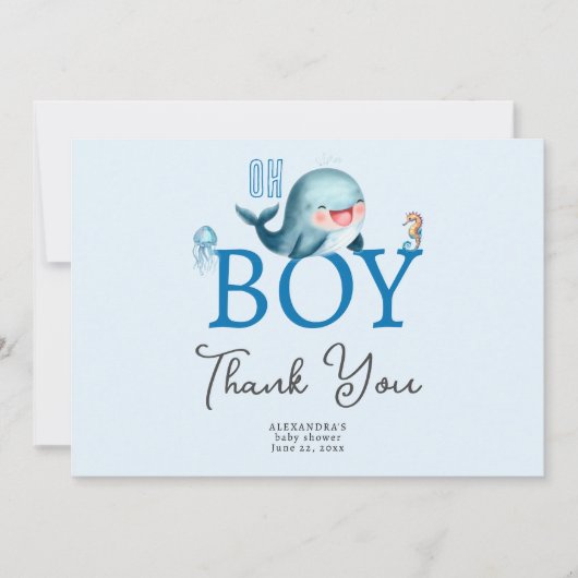 Leuke walvis onder Zee Boy Baby shower Bedankkaart (Voorkant)