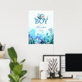 Leuke walvis onder Zee Boy Baby shower Welkom Poster (Thuiskantoor)