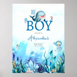 Leuke walvis onder Zee Boy Baby shower Welkom Poster