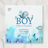 Leuke walvis onder Zee Waterverf jongen Baby showe Bedankjes Labels (Voorkant)