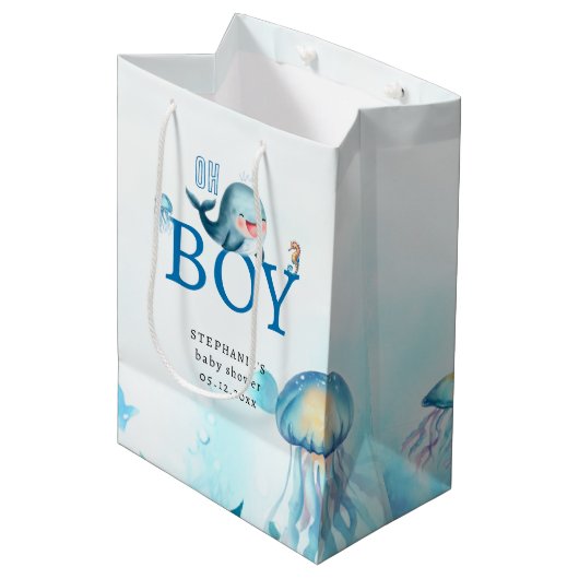 Leuke walvis onder Zee Waterverf jongen Baby showe Medium Cadeauzakje (Voorkant Gekanteld)