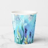 Leuke walvis onder Zee Waterverf jongen Baby showe Papieren Bekers (Rechts)