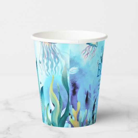 Leuke walvis onder Zee Waterverf jongen Baby showe Papieren Bekers (Rechts)