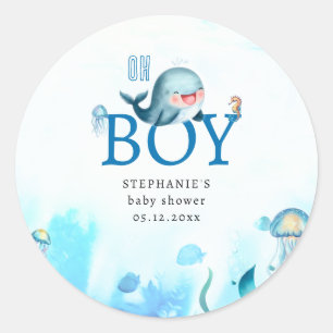 Leuke walvis onder Zee Waterverf jongen Baby showe Ronde Sticker