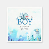 Leuke walvis onder Zee Waterverf jongen Baby showe Servet (Voorkant)