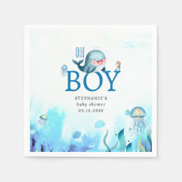 Leuke walvis onder Zee Waterverf jongen Baby showe Servet