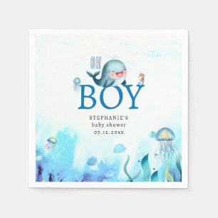 Leuke walvis onder Zee Waterverf jongen Baby showe Servet