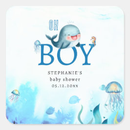 Leuke walvis onder Zee Waterverf jongen Baby showe Vierkante Sticker
