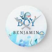 Leuke walvis onder Zee Waterverf jongen blauw wit Ronde Klok (Voorkant)