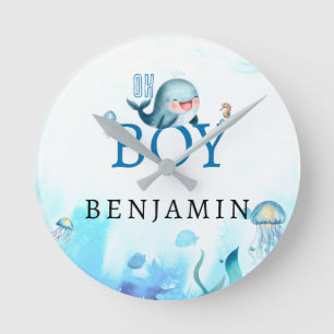 Leuke walvis onder Zee Waterverf jongen blauw wit Ronde Klok