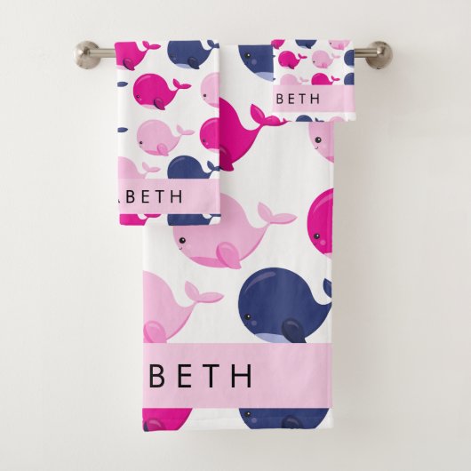 Leuke walvissen, Patroon van walvissen, Jouw naam Bad Handdoek (Insitu)