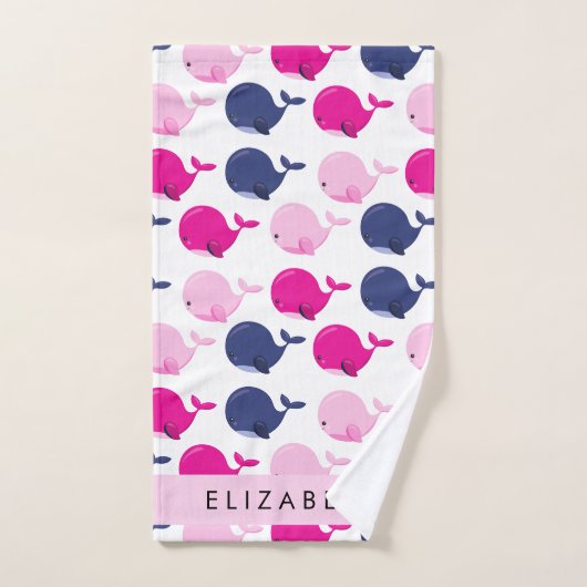Leuke walvissen, Patroon van walvissen, Jouw naam Bad Handdoek (Handdoek)