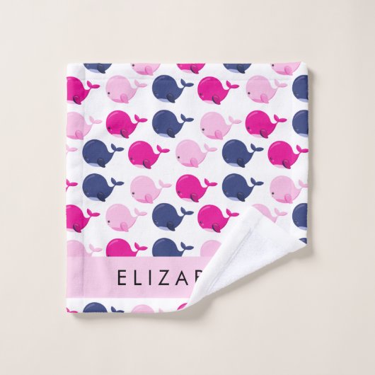Leuke walvissen, Patroon van walvissen, Jouw naam Bad Handdoek (Wasdoekje)