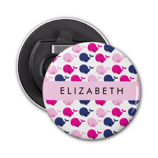 Leuke walvissen, Patroon van walvissen, Jouw naam Button Flesopener (Voorkant)