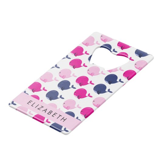 Leuke walvissen, Patroon van walvissen, Jouw naam Creditkaart Flessenopener (Voorkant Gekanteld)