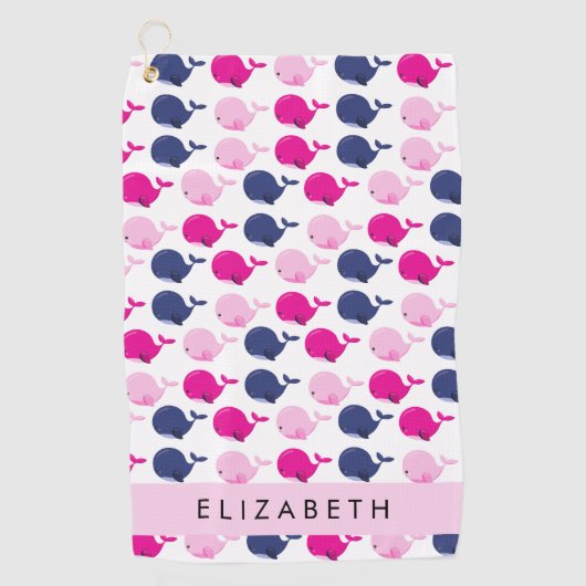 Leuke walvissen, Patroon van walvissen, Jouw naam Golfhanddoek (Voorkant)