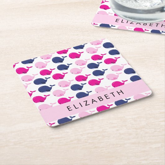 Leuke walvissen, Patroon van walvissen, Jouw naam Kartonnen Onderzetters (Schuin)