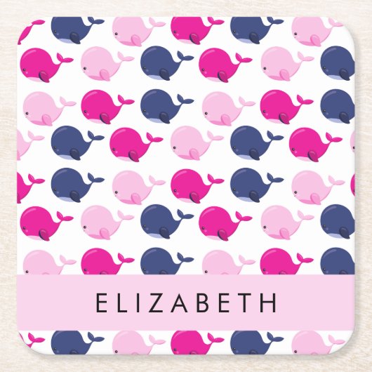Leuke walvissen, Patroon van walvissen, Jouw naam Kartonnen Onderzetters (Voorkant)