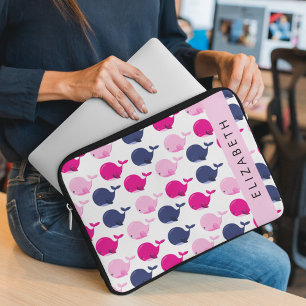 Leuke walvissen, Patroon van walvissen, Jouw naam Laptop Sleeve
