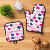 Leuke walvissen, Patroon van walvissen, Jouw naam Ovenwant & Pannenlap Set (Top down)