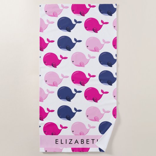 Leuke walvissen, Patroon van walvissen, Jouw naam Strandlaken (Voorkant)