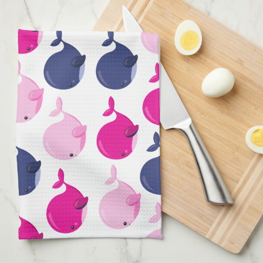 Leuke walvissen, Patroon van walvissen, Jouw naam Theedoek (Quarter Fold)