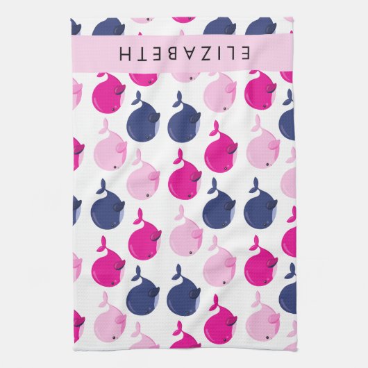 Leuke walvissen, Patroon van walvissen, Jouw naam Theedoek (Verticaal)