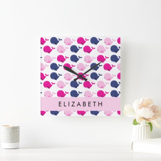 Leuke walvissen, Patroon van walvissen, Jouw naam Vierkante Klok (Huis)