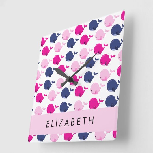 Leuke walvissen, Patroon van walvissen, Jouw naam Vierkante Klok (Hoek)