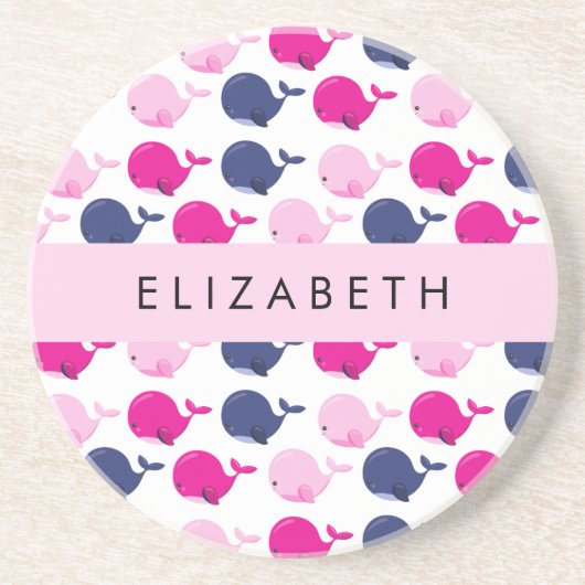 Leuke walvissen, Patroon van walvissen, Jouw naam Zandsteen Onderzetter (Voorkant)