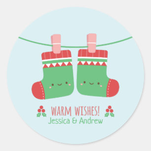 Leuke warme wensen Kerstsokken Decoratie Ronde Sticker
