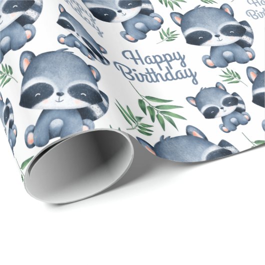 Leuke wasbeer bos dier gelukkige verjaardag cadeaupapier (Rol Hoek)